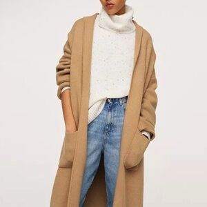 Mango Camel Tan Longline Sweater Utility Jacket